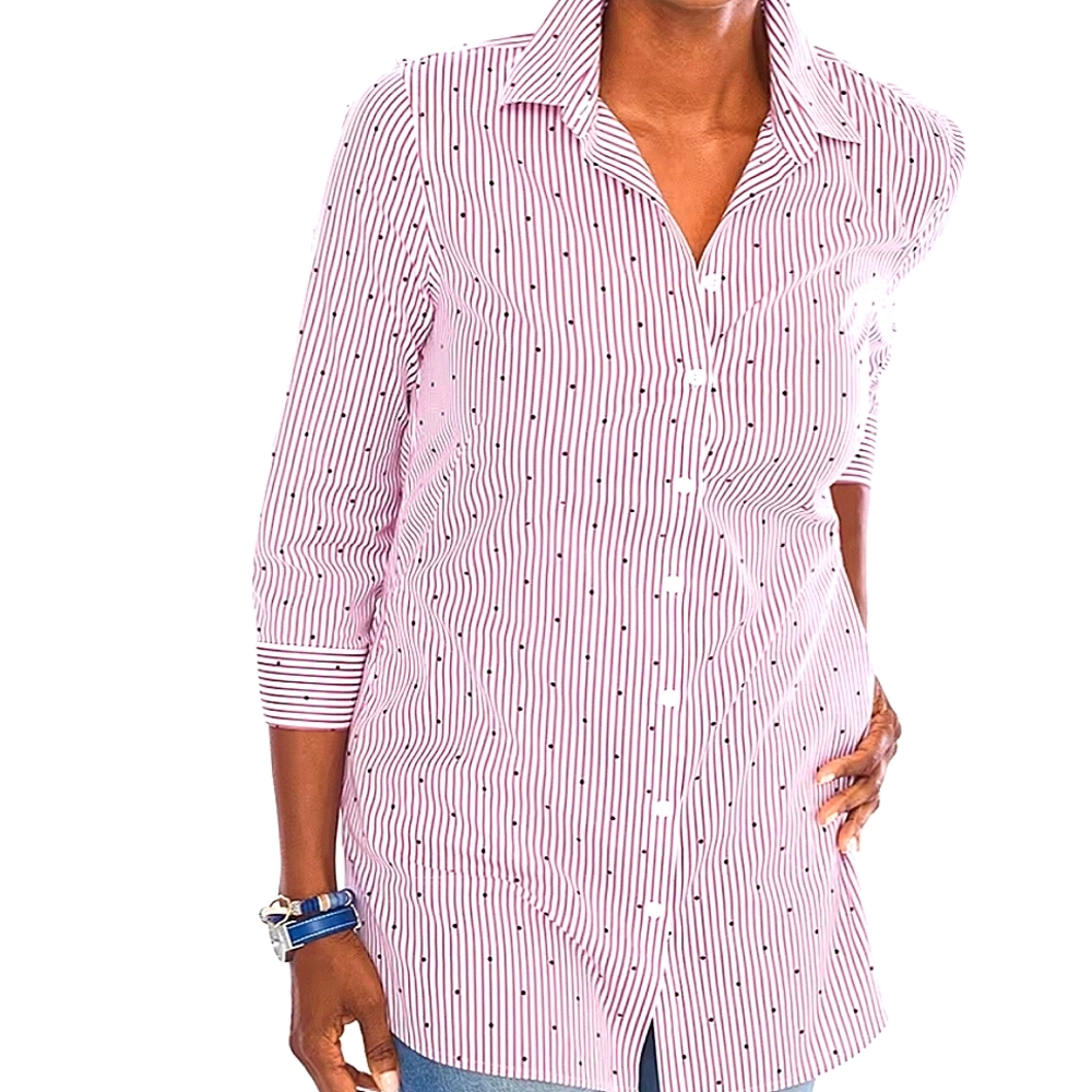 CHICO'S NO IRON Tunic Dot Stripe 0 New NWT
